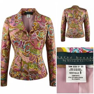 Harve Benard by Bernard Haltzman Pink Paisley Floral Blazer Jacket Women Size 8